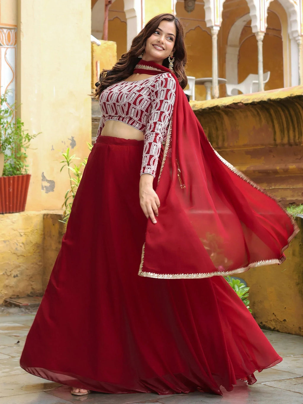 Beautiful Red Sequins Georgette Function Wear Lehenga Choli