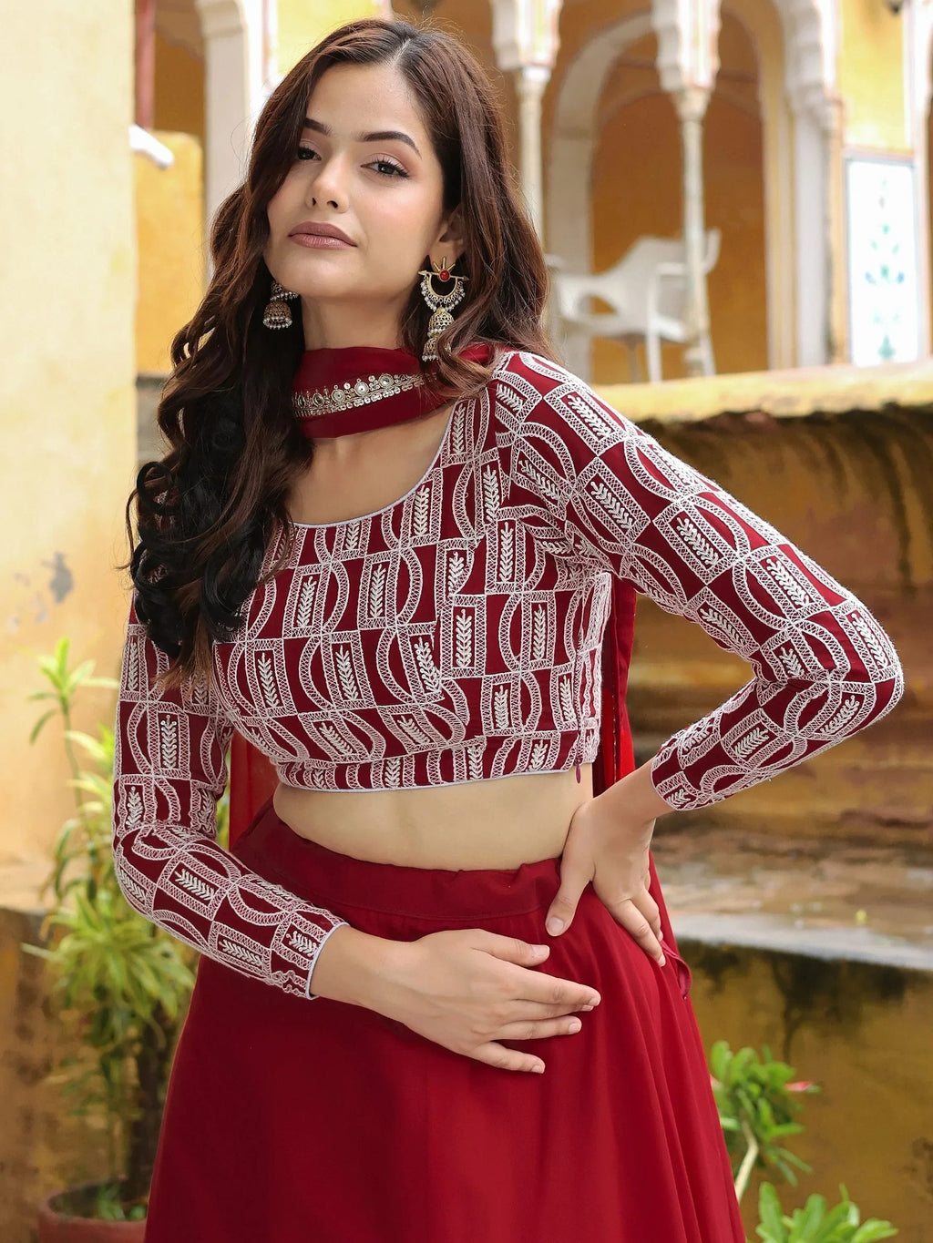 Beautiful Red Sequins Georgette Function Wear Lehenga Choli