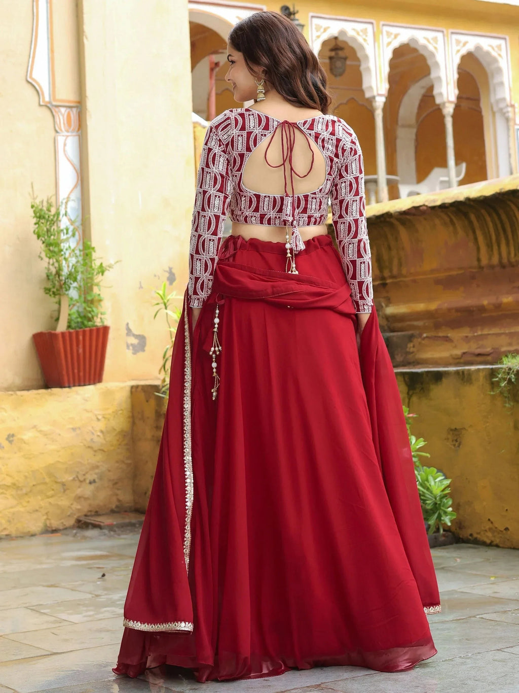 Beautiful Red Sequins Georgette Function Wear Lehenga Choli