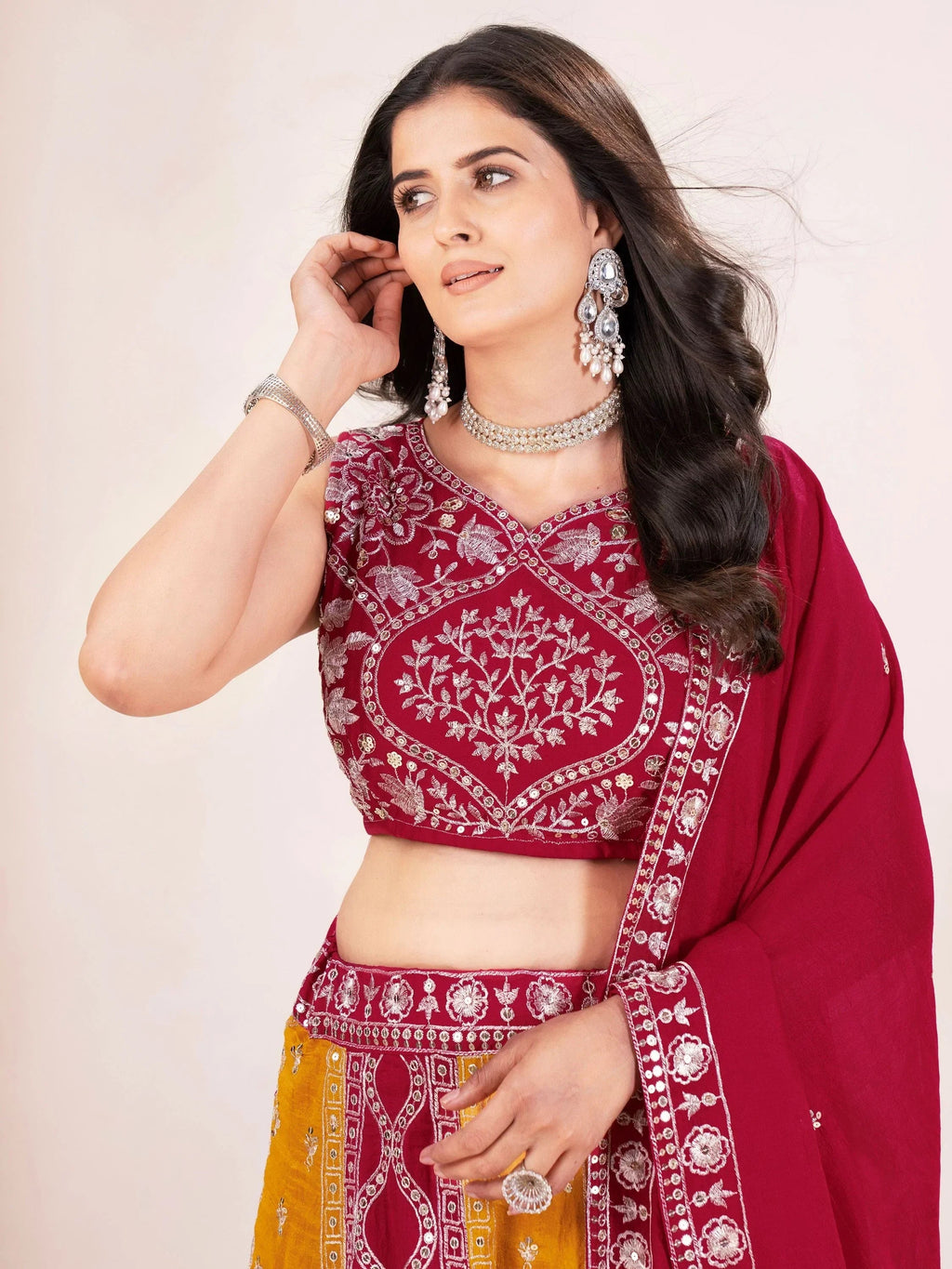 Beautiful Red Silk Sequins Embroidered Wedding Wear Lehenga Choli