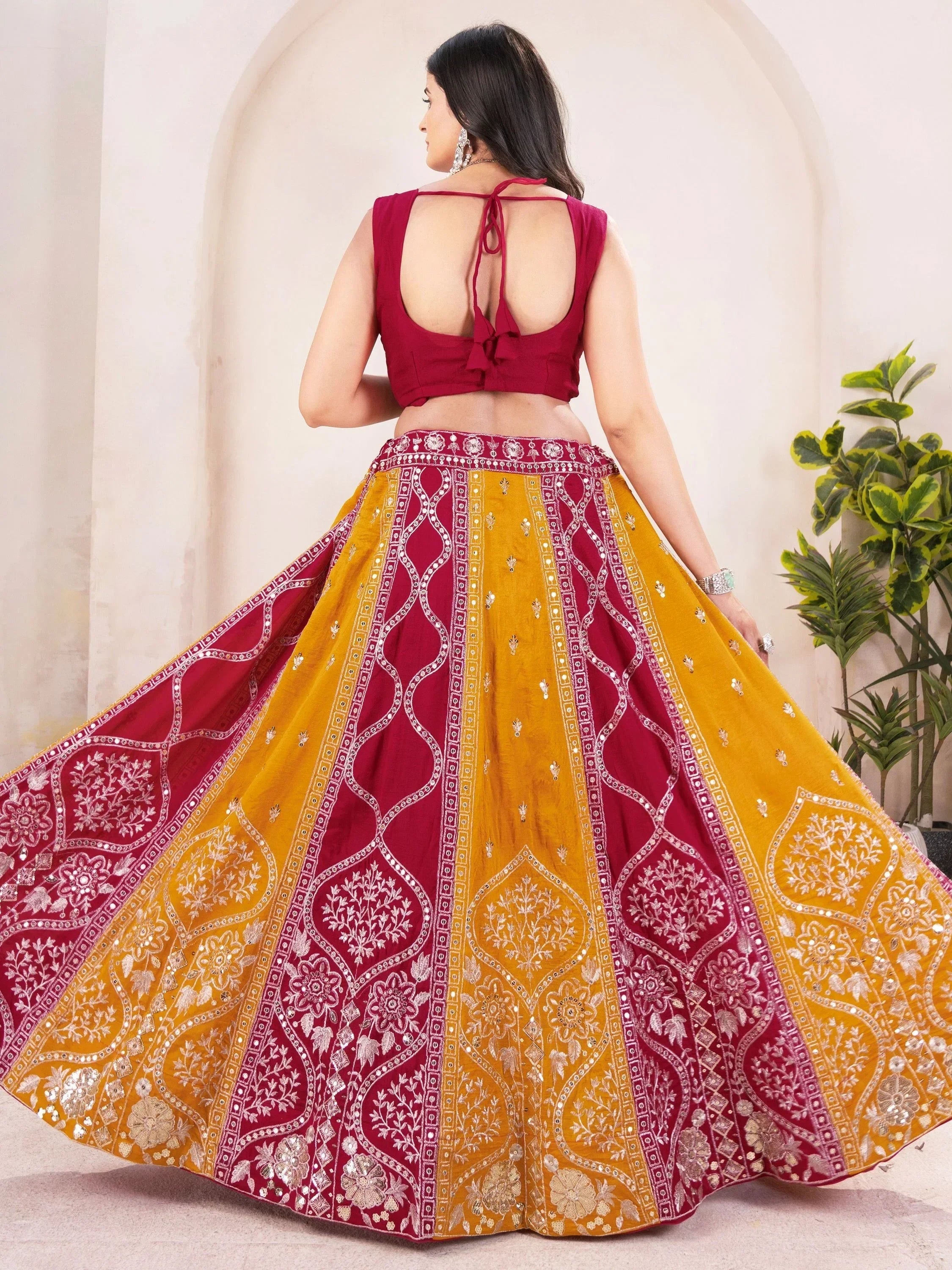 Beautiful Red Silk Sequins Embroidered Wedding Wear Lehenga Choli