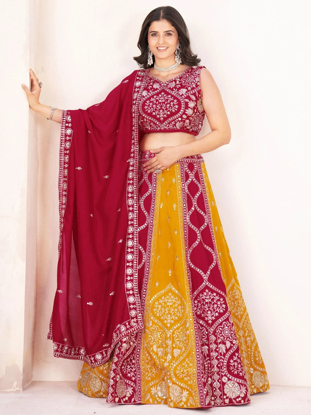 Beautiful Red Silk Sequins Embroidered Wedding Wear Lehenga Choli