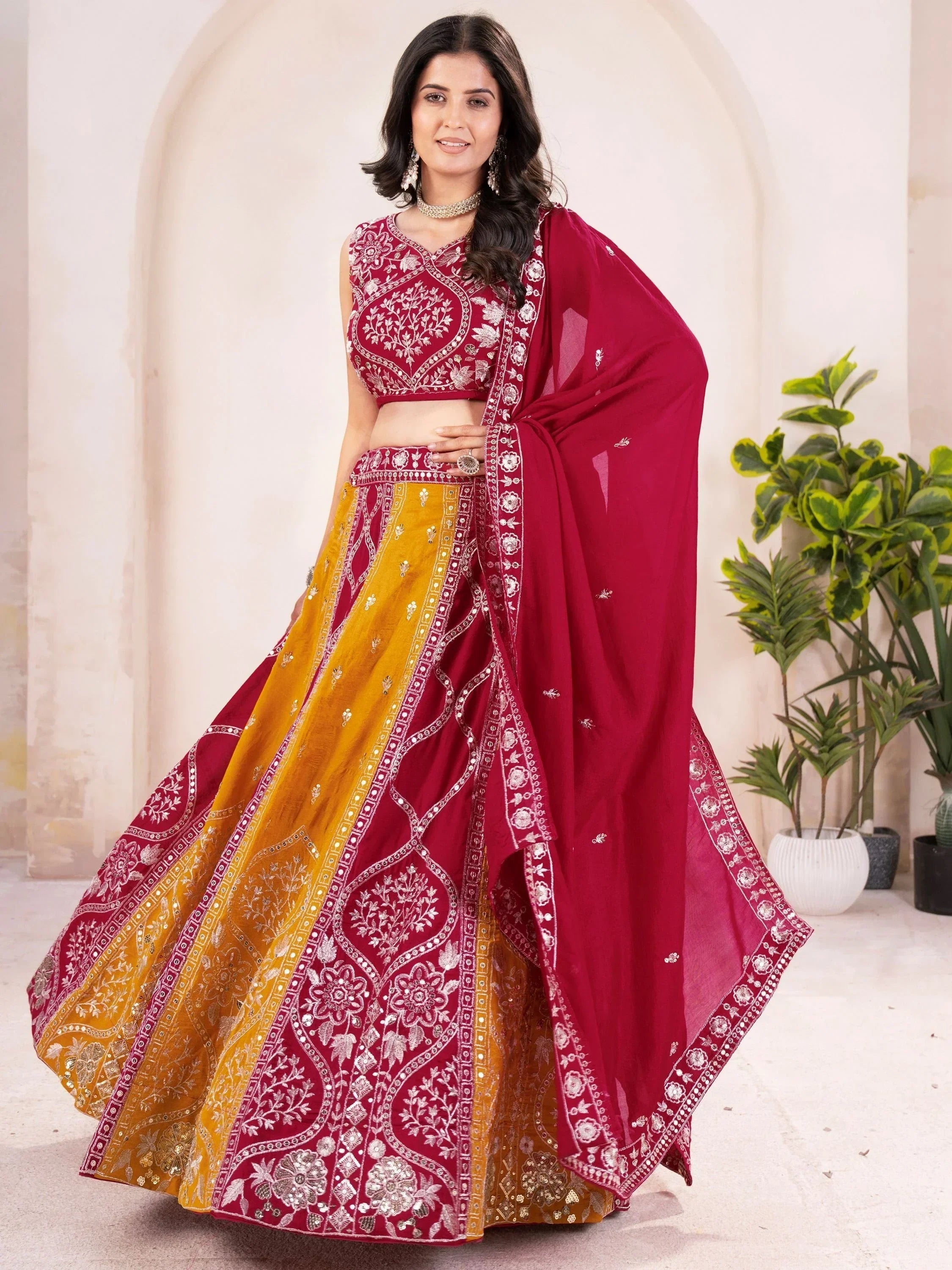 Beautiful Red Silk Sequins Embroidered Wedding Wear Lehenga Choli