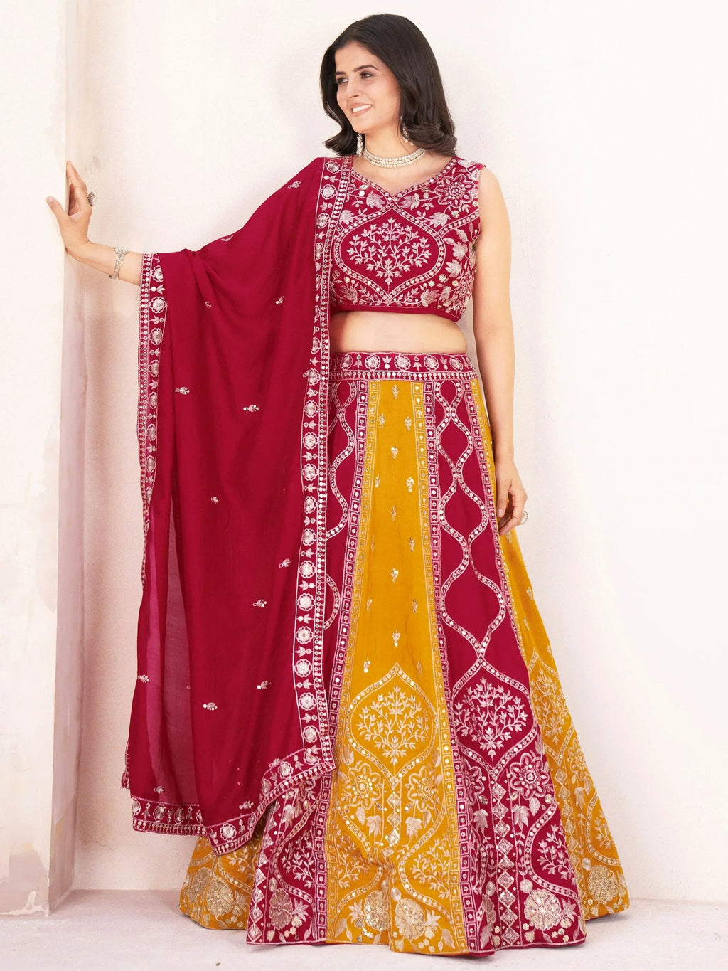 Beautiful Red Silk Sequins Embroidered Wedding Wear Lehenga Choli