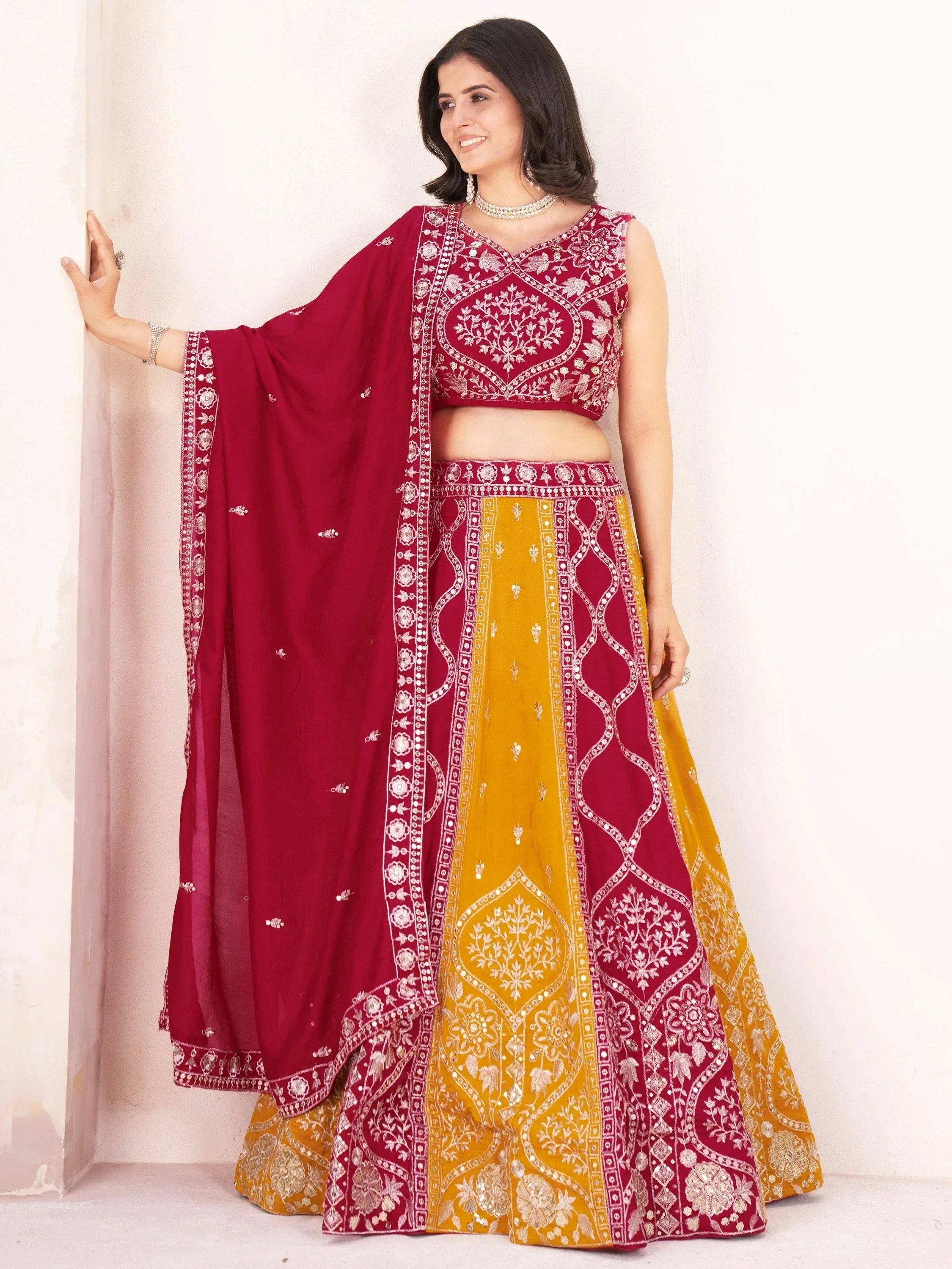 Beautiful Red Silk Sequins Embroidered Wedding Wear Lehenga Choli