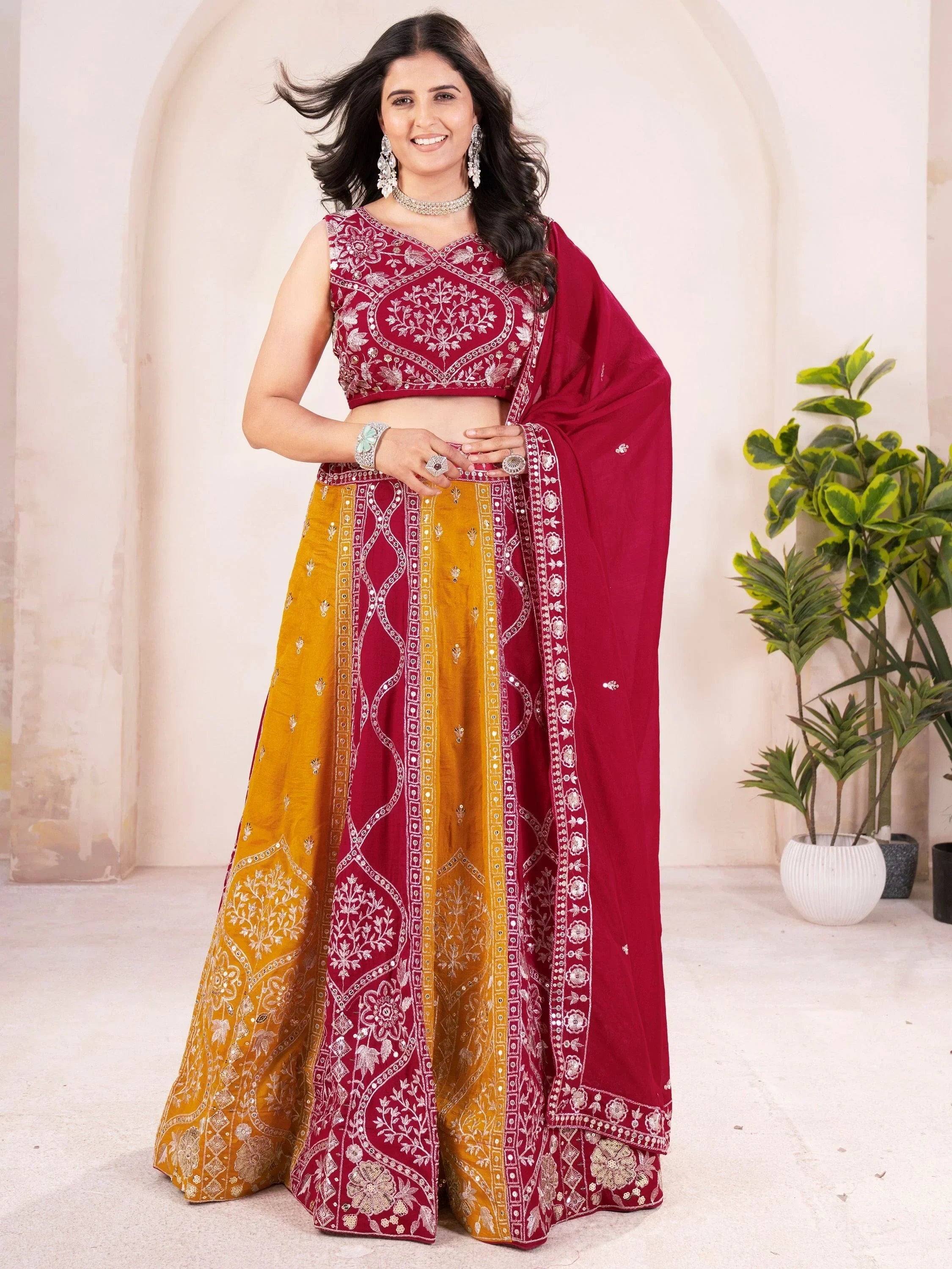 Beautiful Red Silk Sequins Embroidered Wedding Wear Lehenga Choli