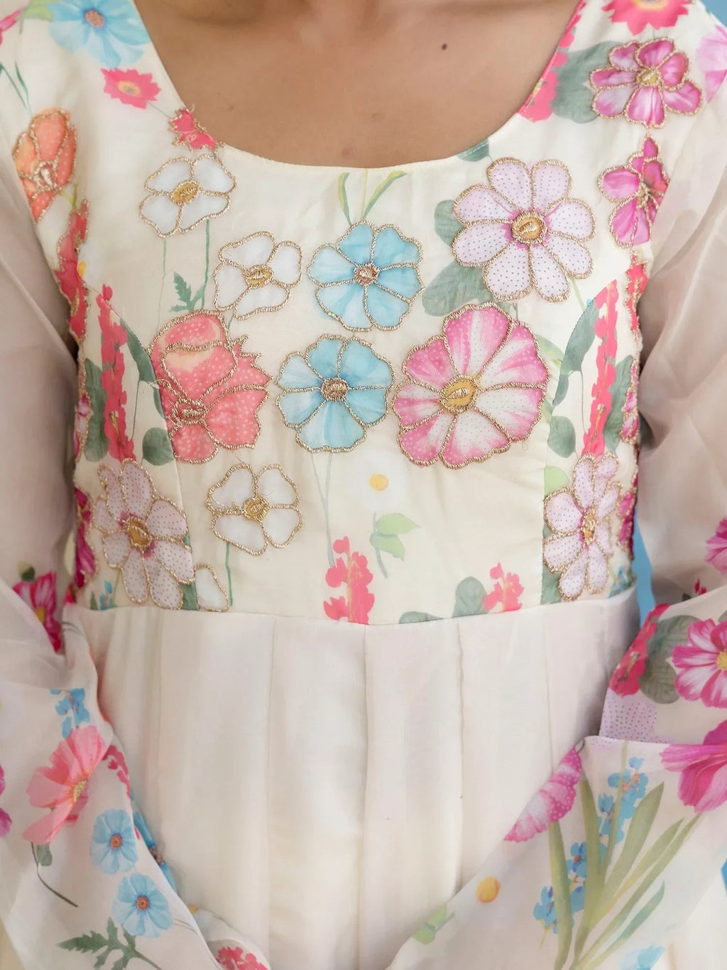 Beautiful White Organza Floral Printed Festive Wear Anarkali Suit