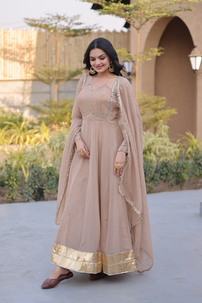 Silver Crunchy Gown with Dupatta