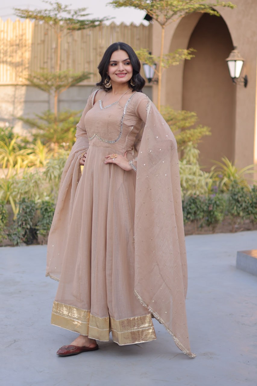 Silver Crunchy Gown with Dupatta