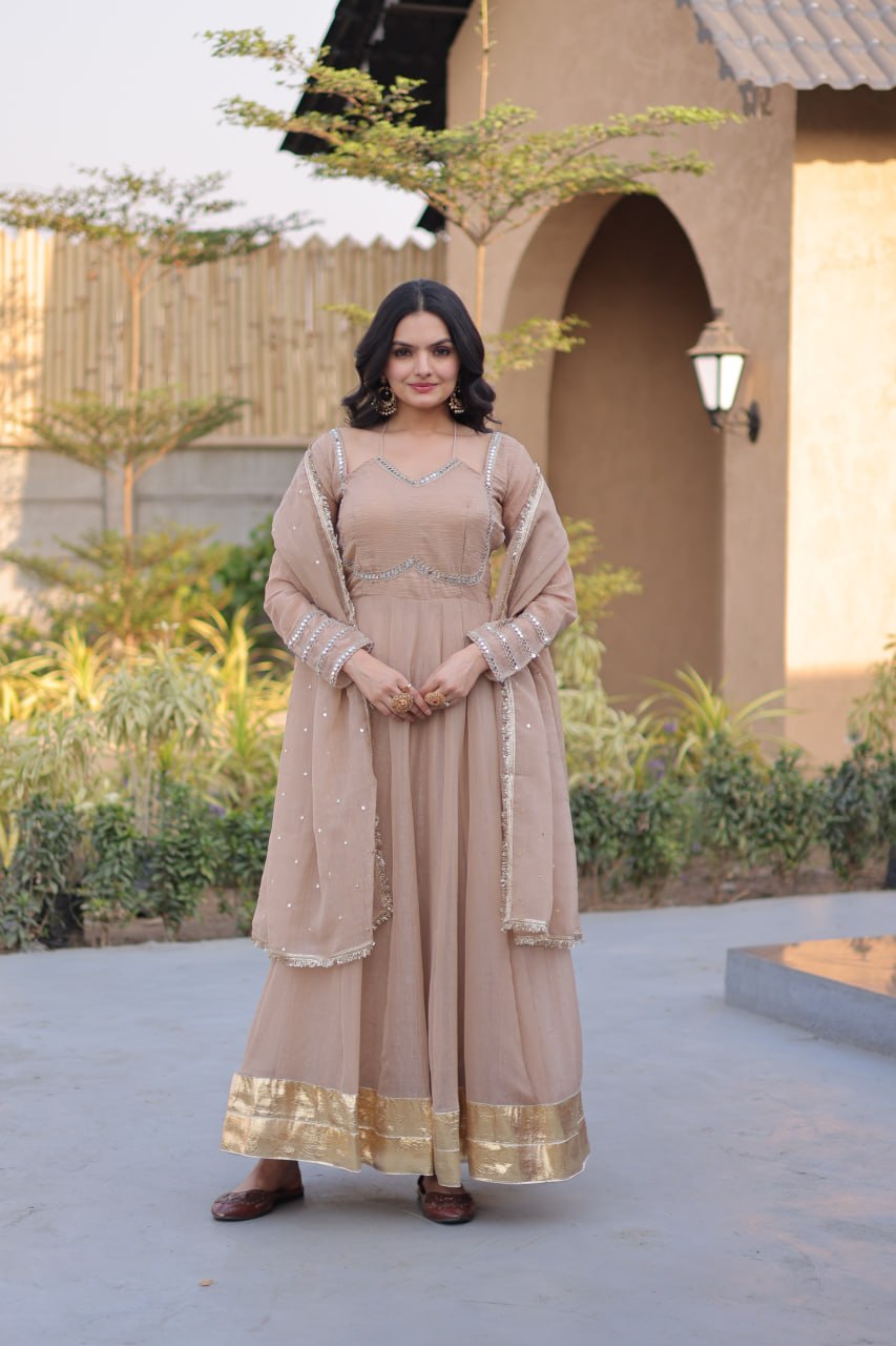 Silver Crunchy Gown with Dupatta