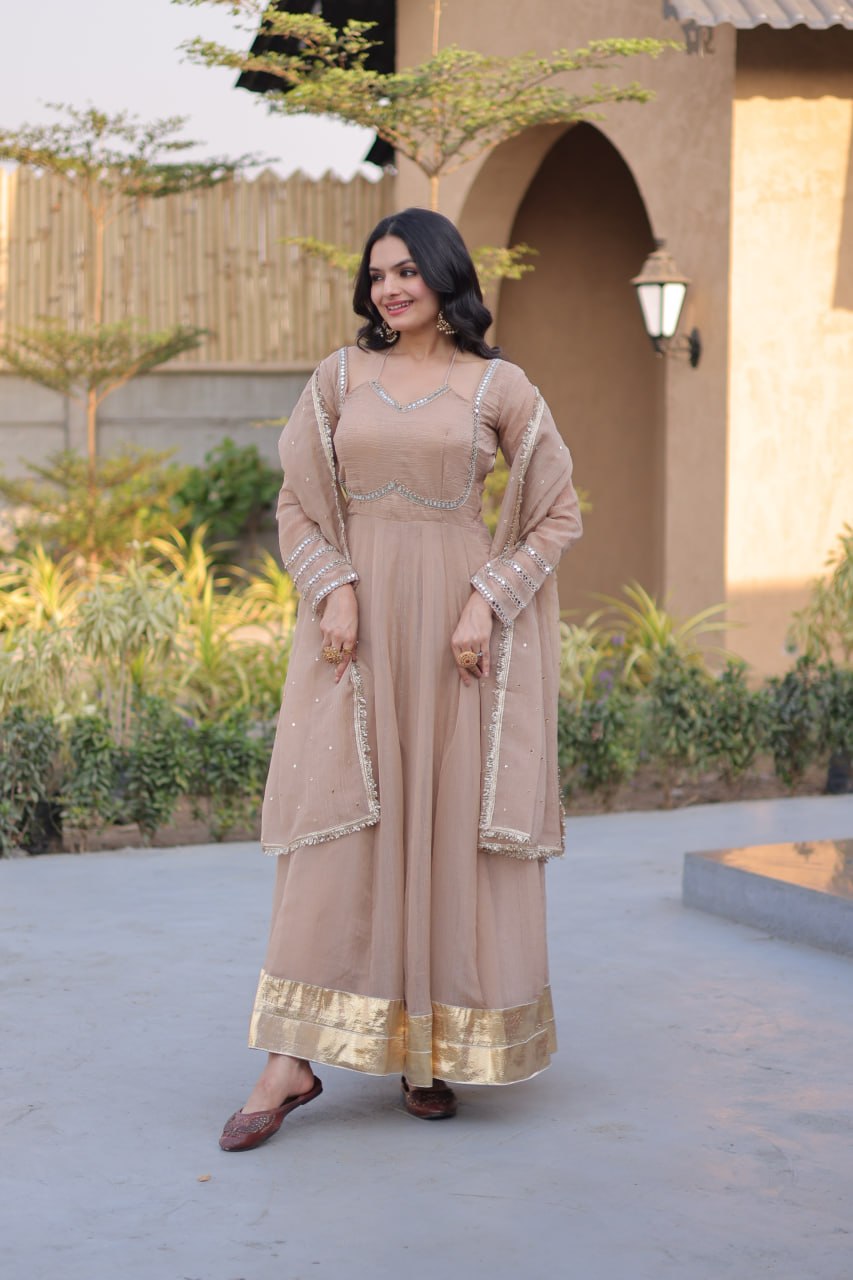 Silver Crunchy Gown with Dupatta