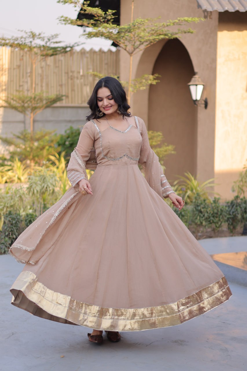 Silver Crunchy Gown with Dupatta