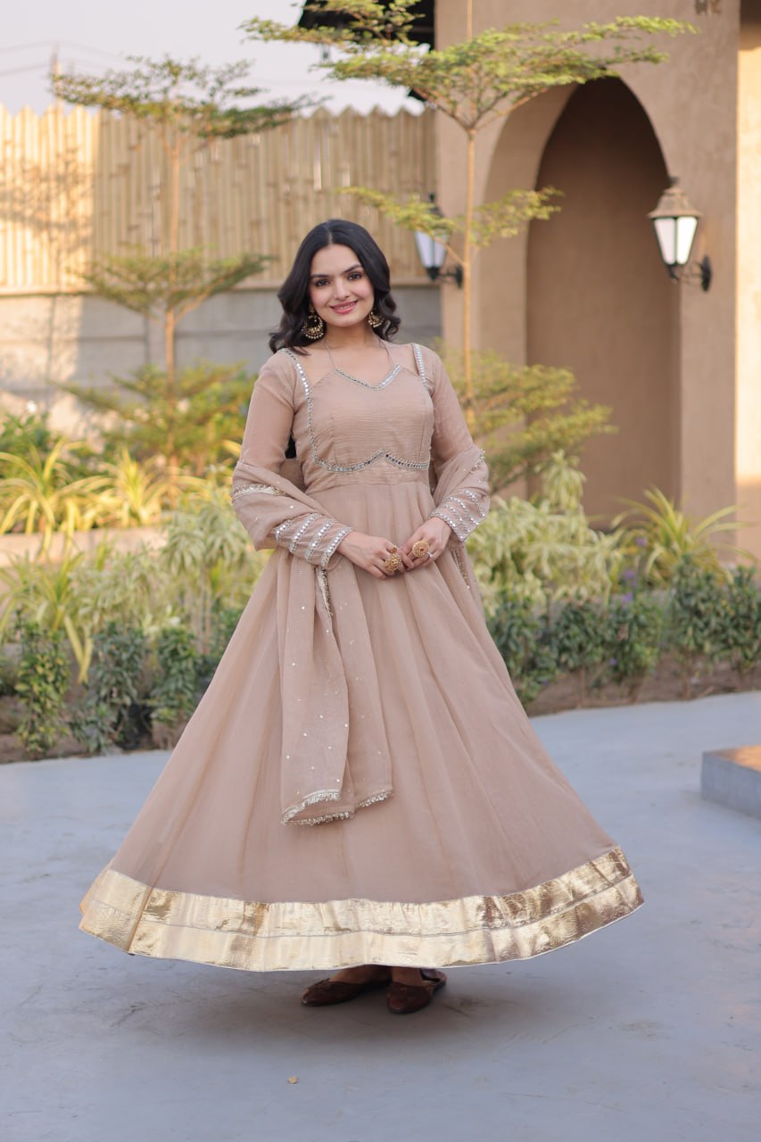 Silver Crunchy Gown with Dupatta