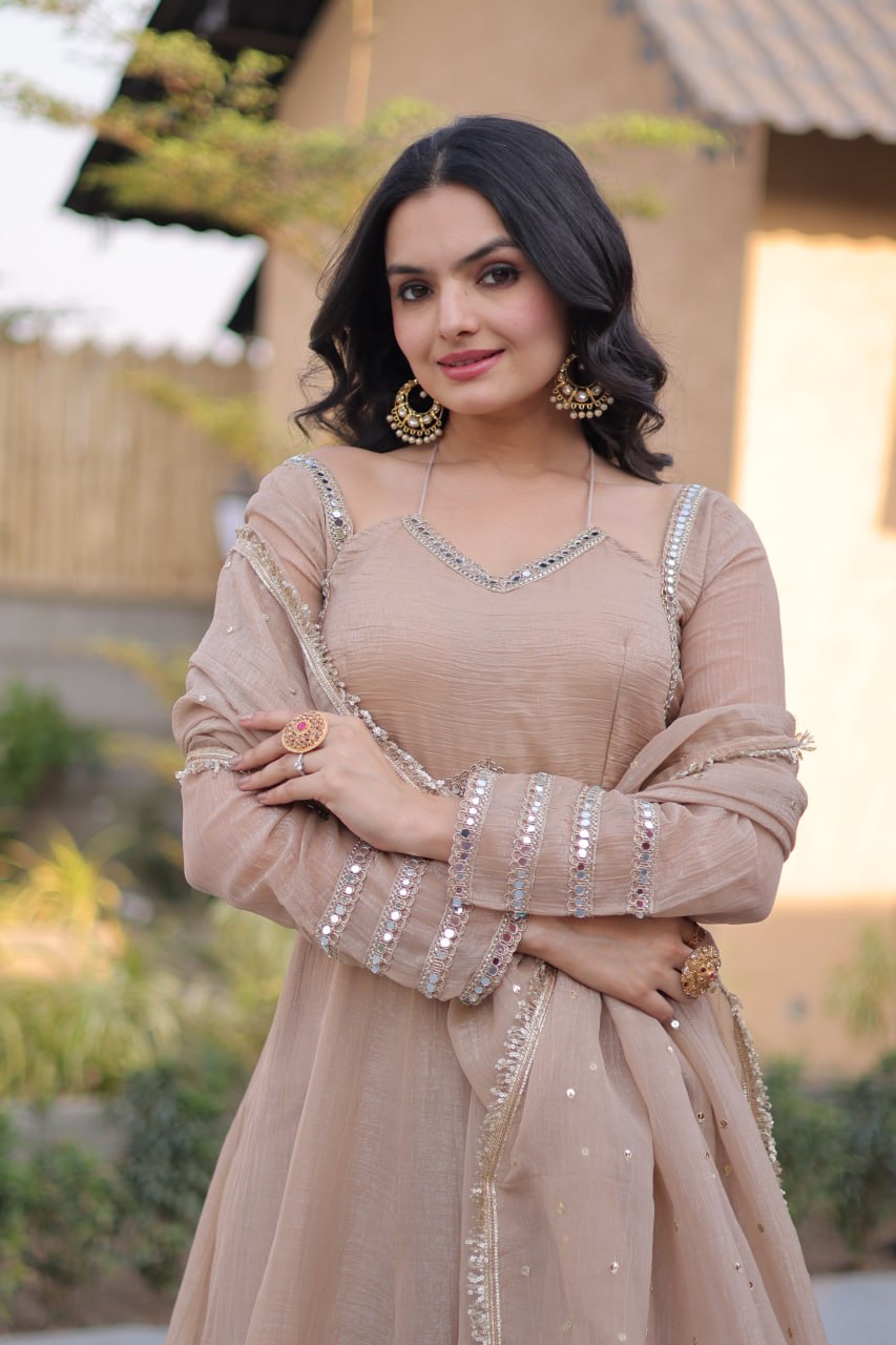 Silver Crunchy Gown with Dupatta