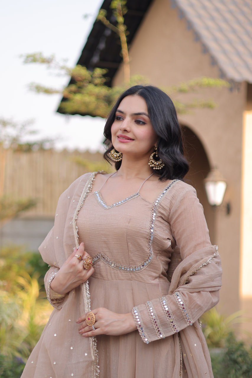 Silver Crunchy Gown with Dupatta