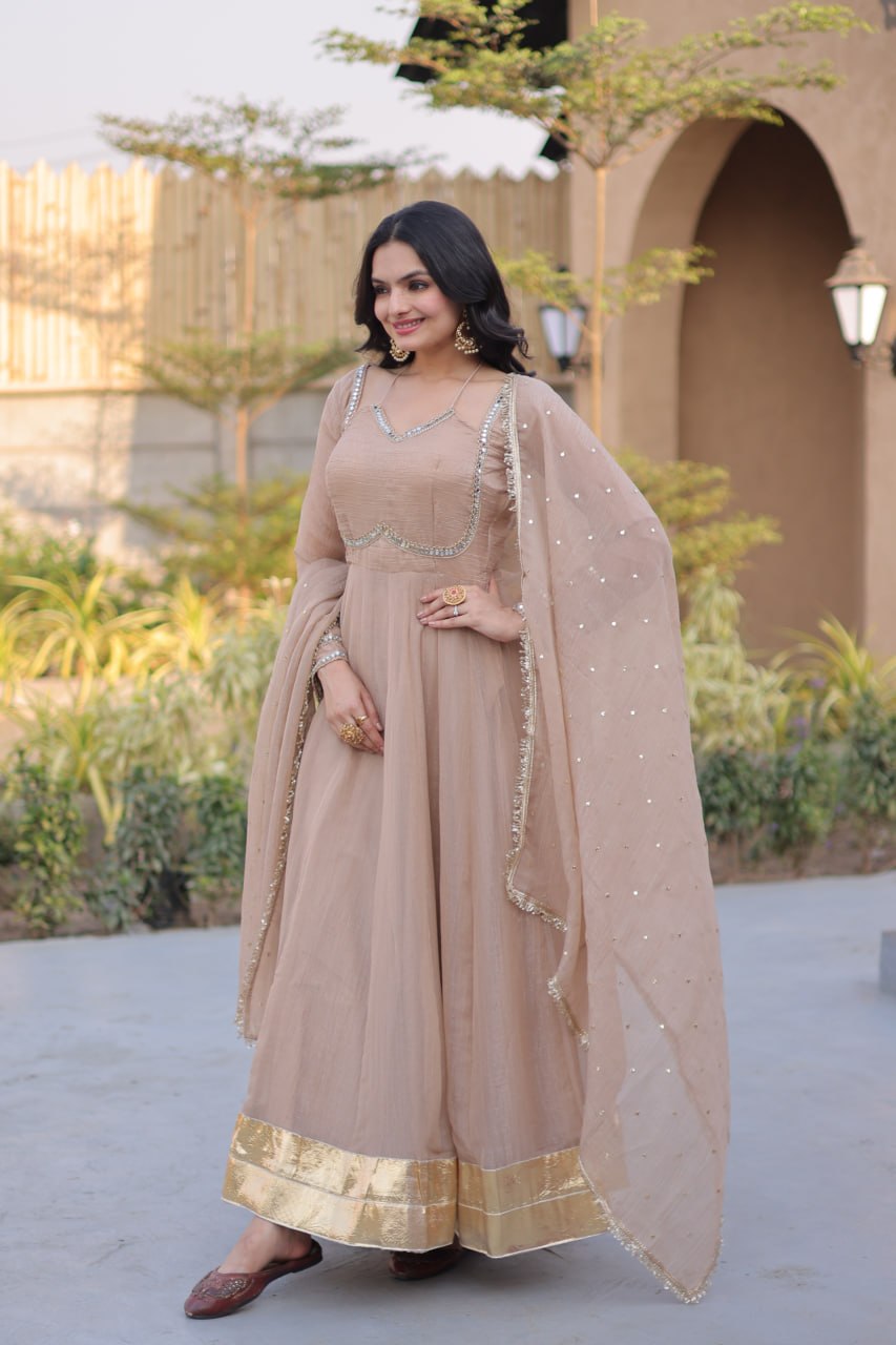 Silver Crunchy Gown with Dupatta