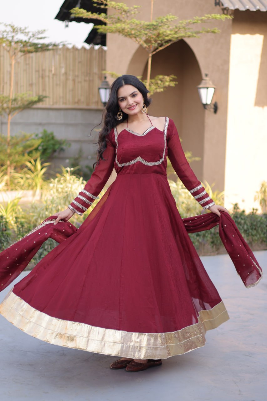 Silver Crunchy Gown with Dupatta