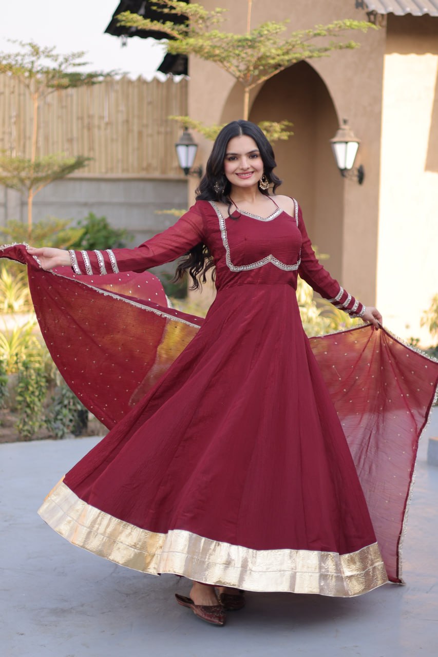 Silver Crunchy Gown with Dupatta