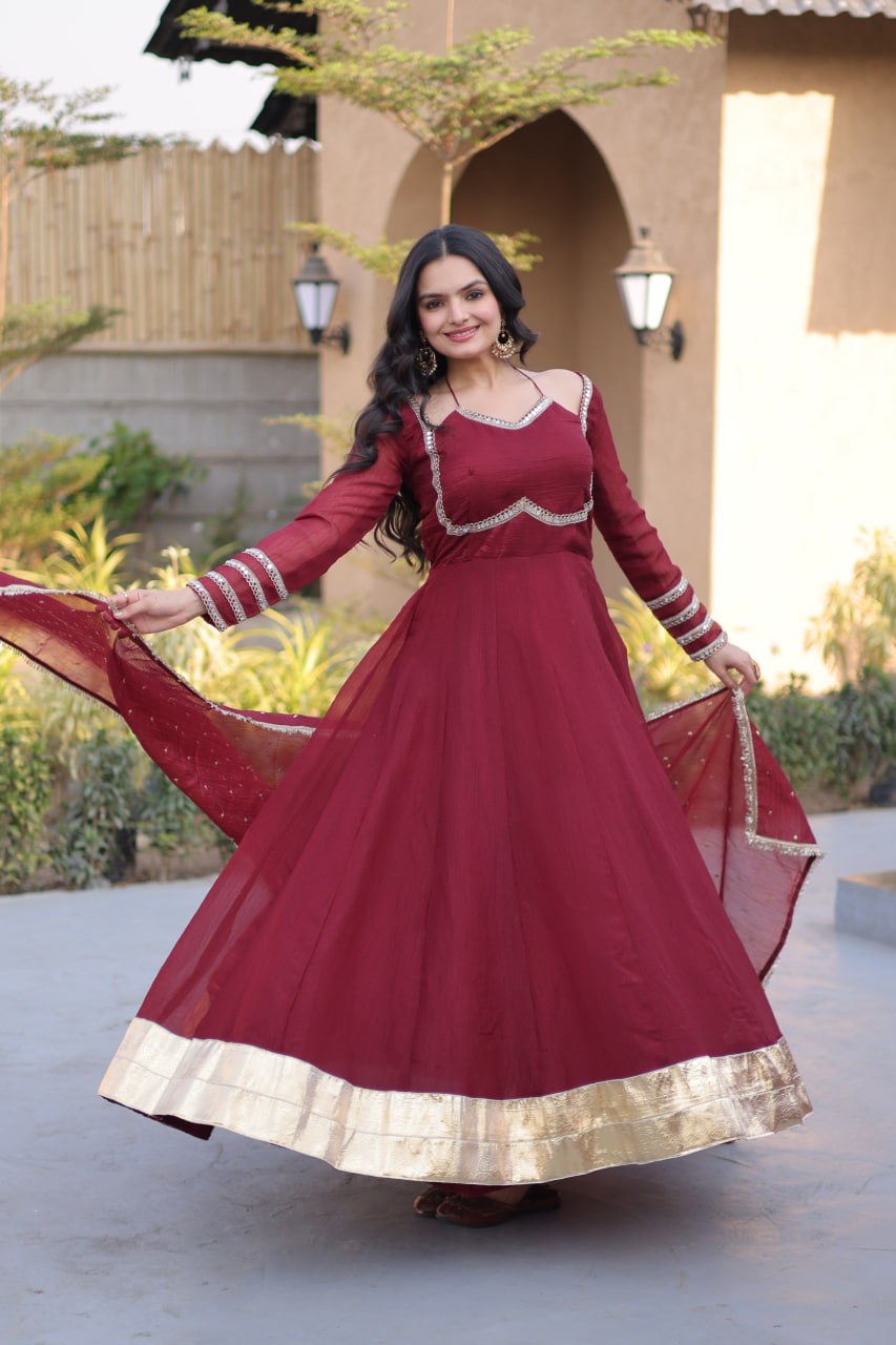 Silver Crunchy Gown with Dupatta