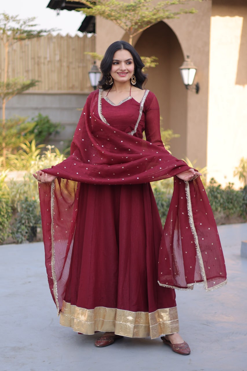 Silver Crunchy Gown with Dupatta
