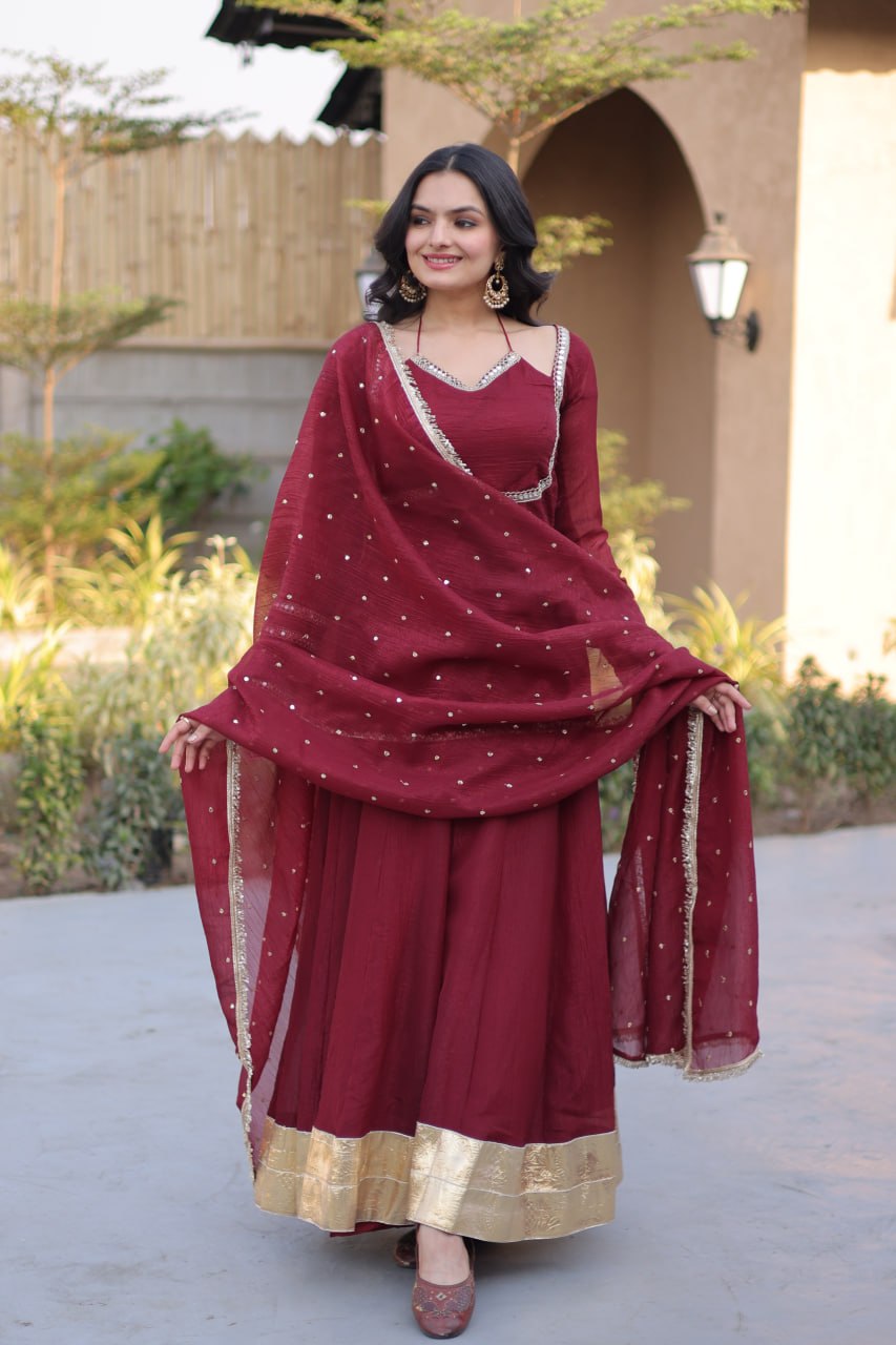 Silver Crunchy Gown with Dupatta