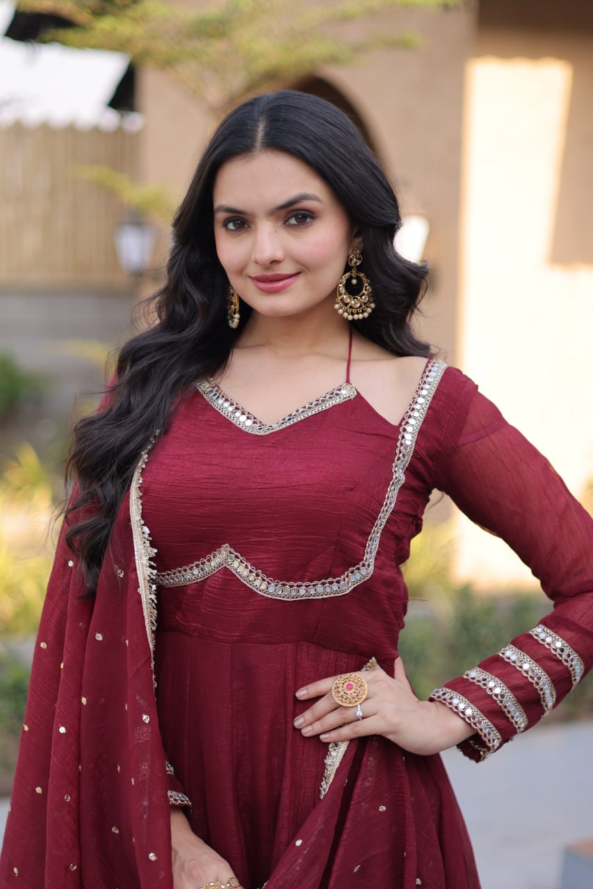 Silver Crunchy Gown with Dupatta