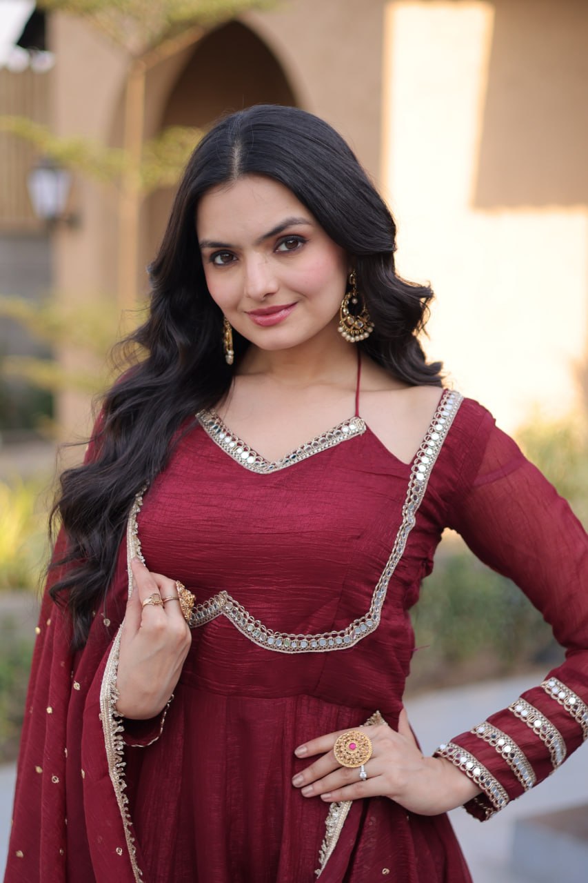 Silver Crunchy Gown with Dupatta