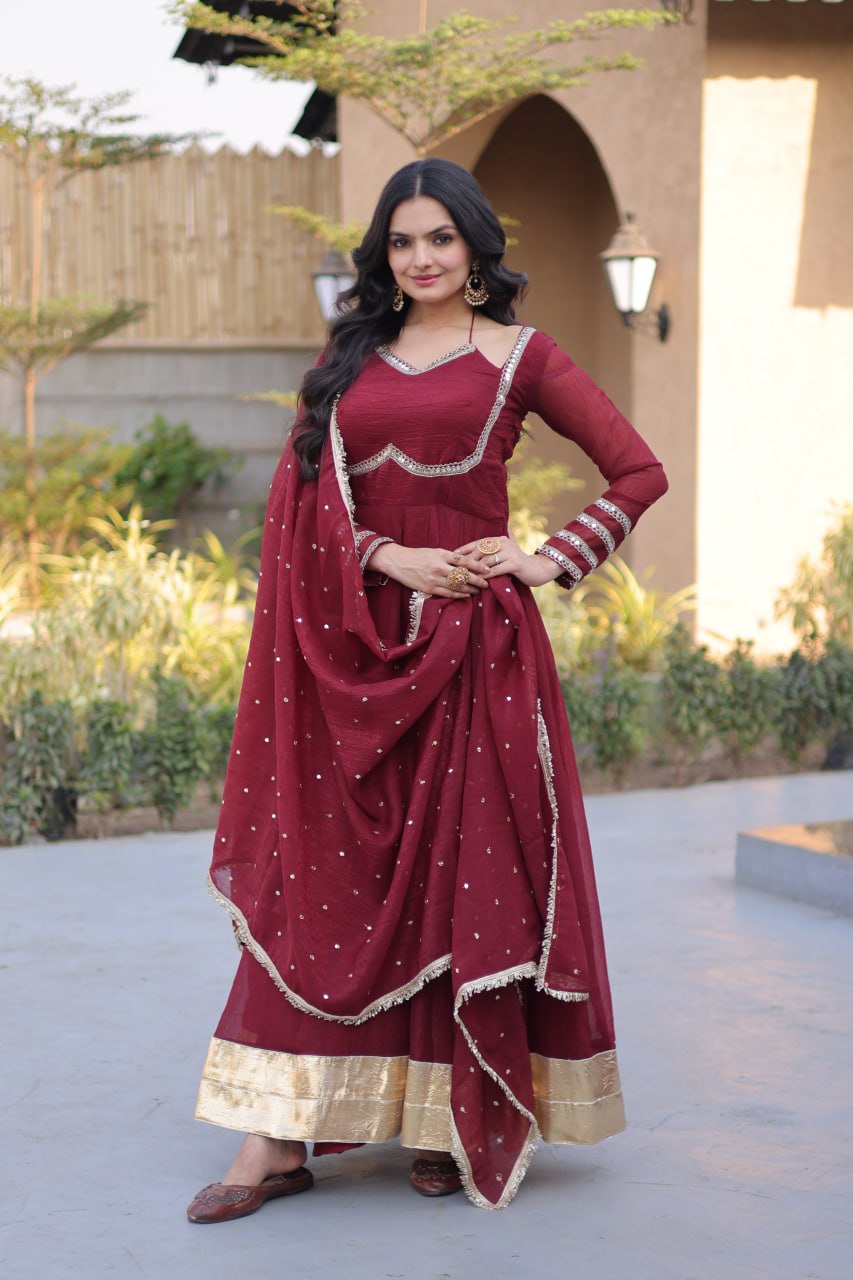 Silver Crunchy Gown with Dupatta