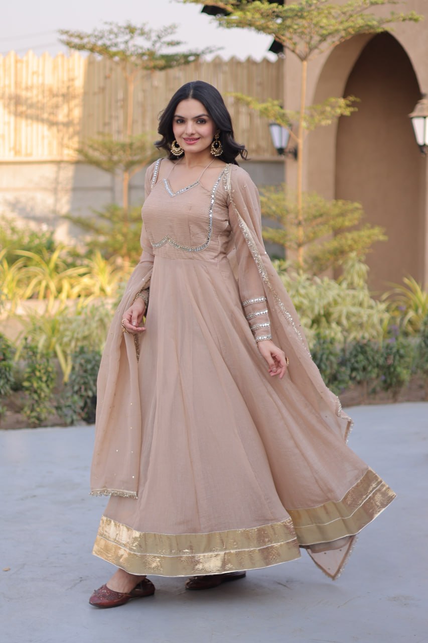 Silver Crunchy Gown with Dupatta
