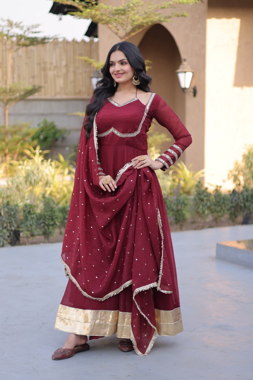Silver Crunchy Gown with Dupatta