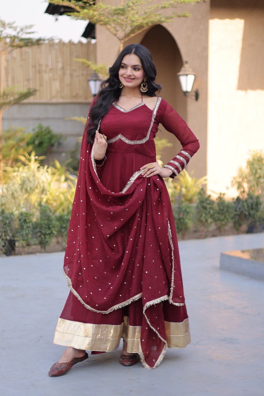 Silver Crunchy Gown with Dupatta