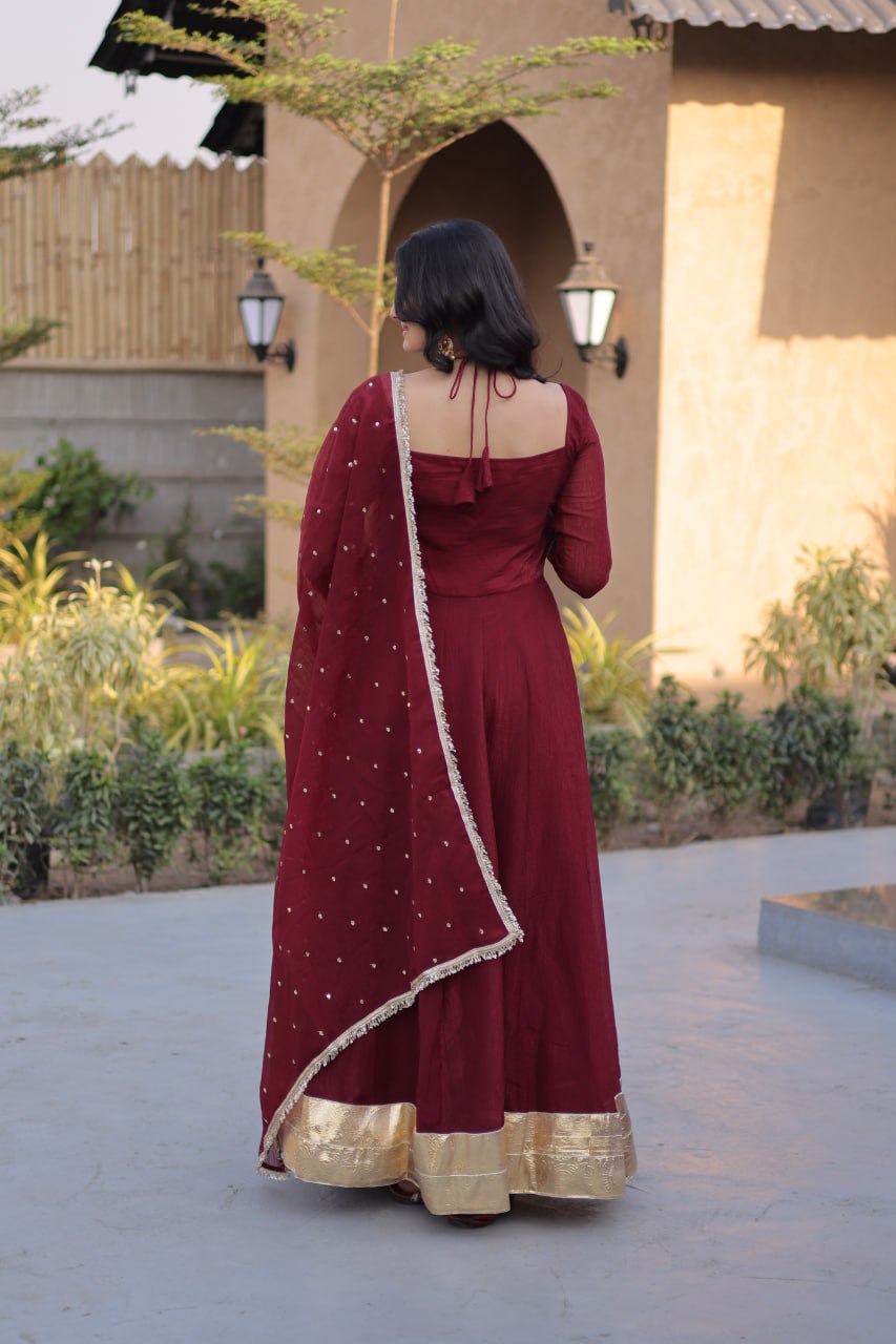Silver Crunchy Gown with Dupatta
