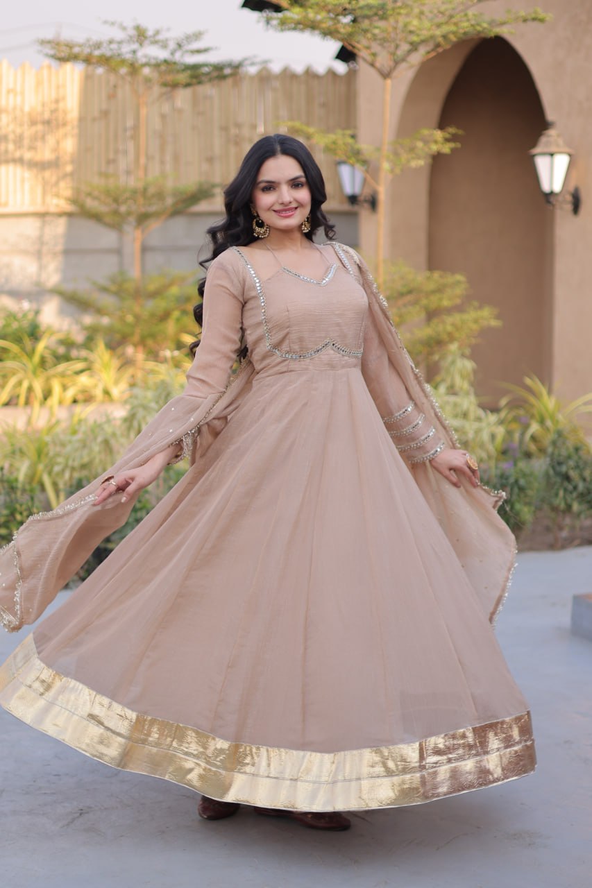 Silver Crunchy Gown with Dupatta
