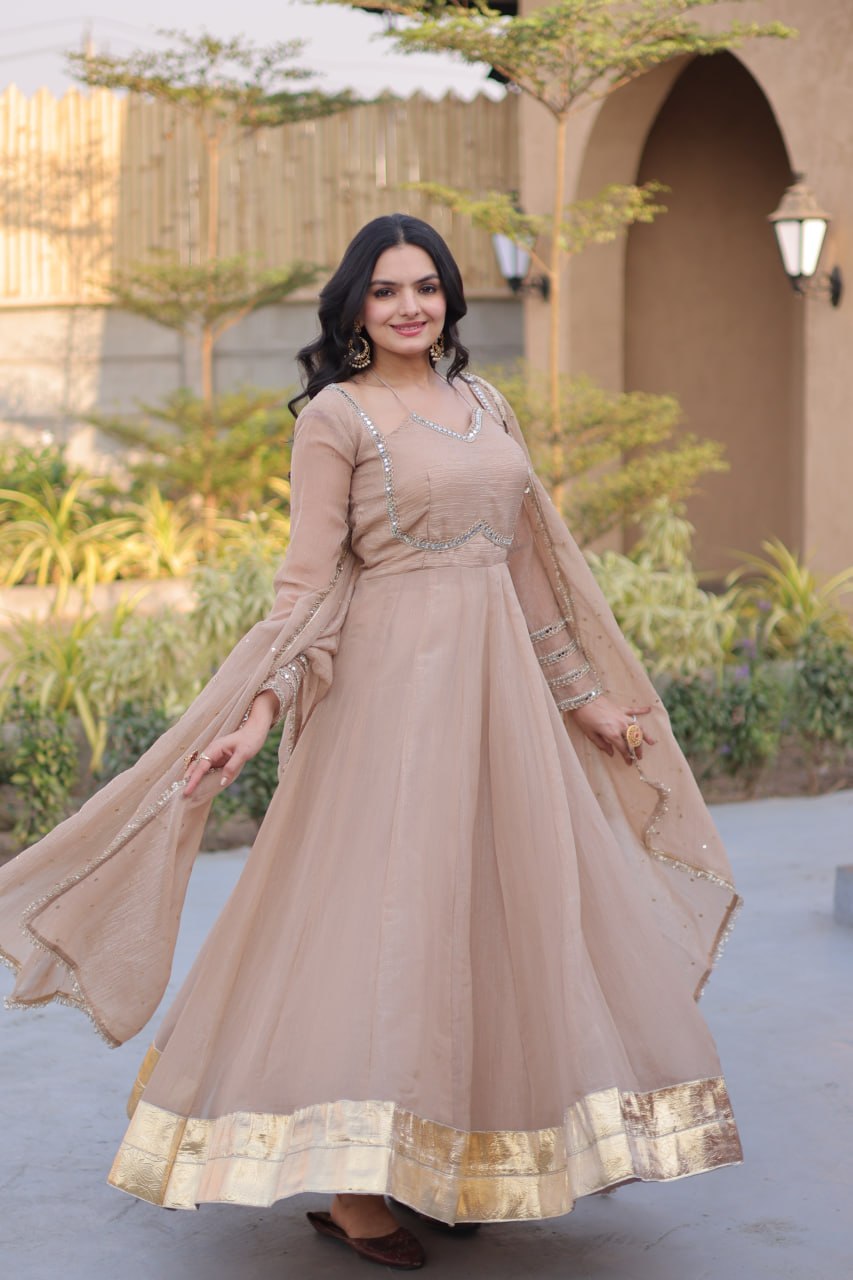 Silver Crunchy Gown with Dupatta