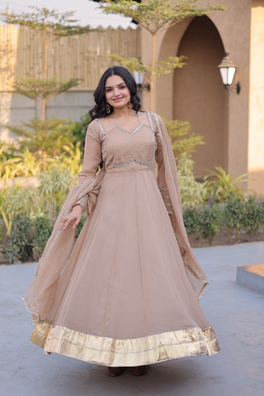 Silver Crunchy Gown with Dupatta