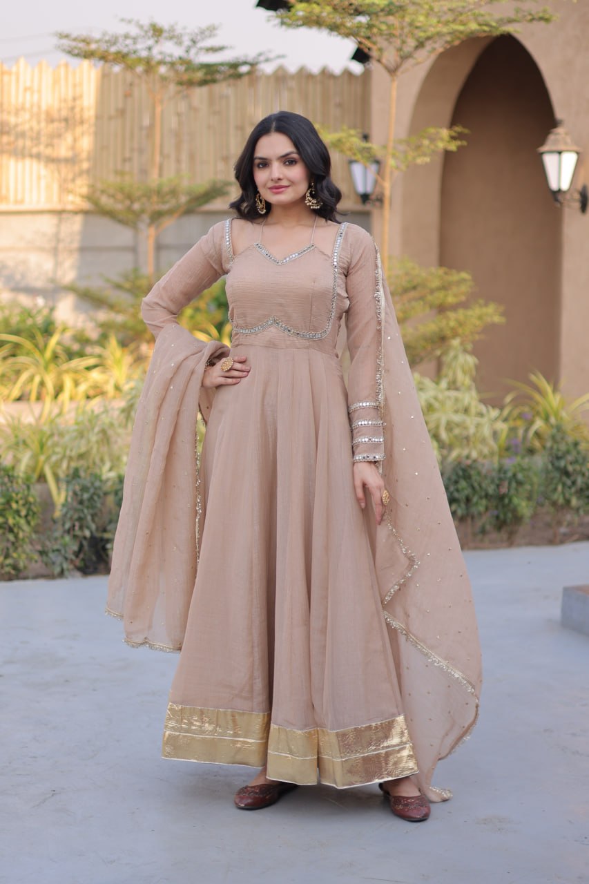 Silver Crunchy Gown with Dupatta