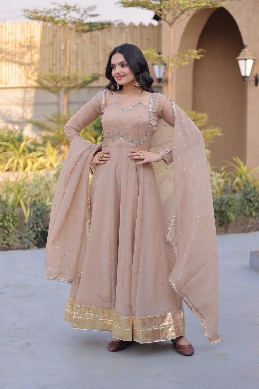 Silver Crunchy Gown with Dupatta