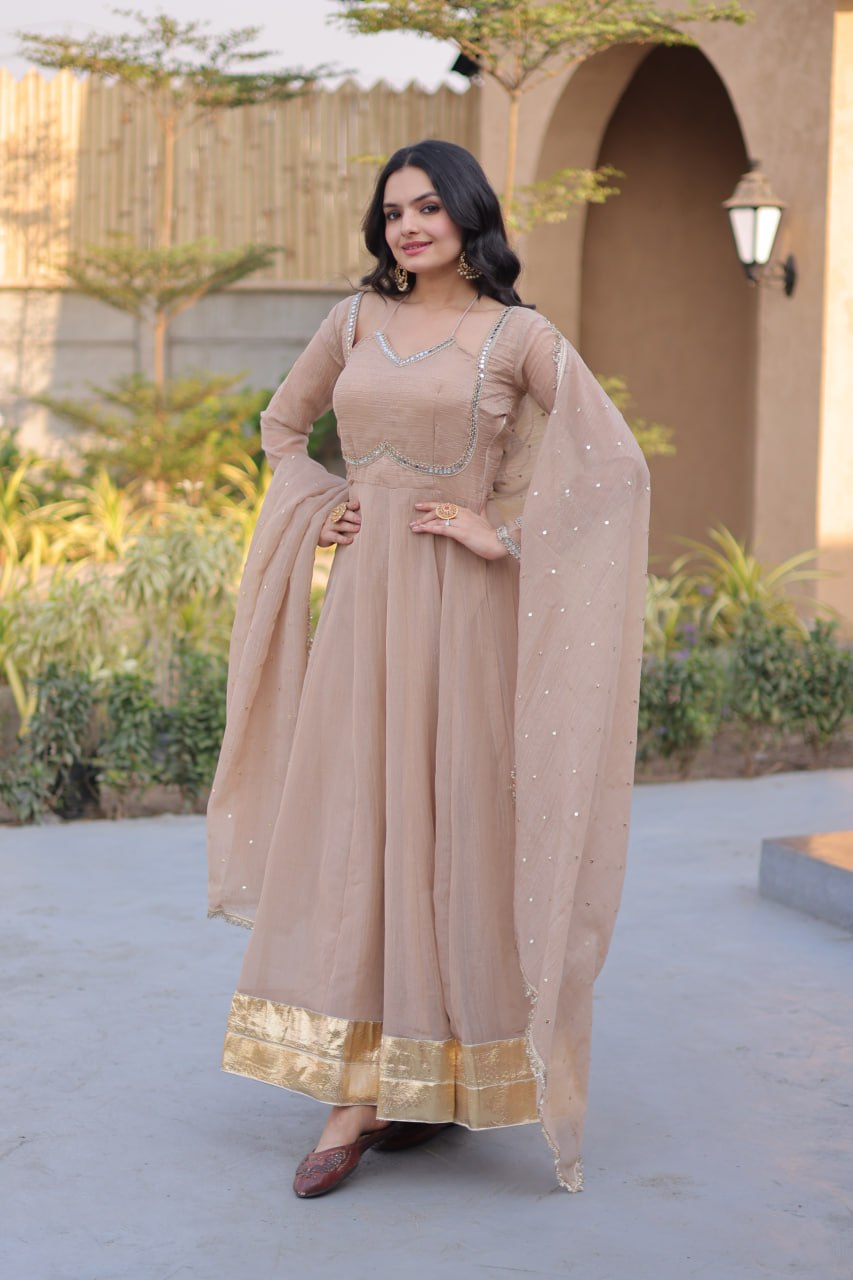 Silver Crunchy Gown with Dupatta