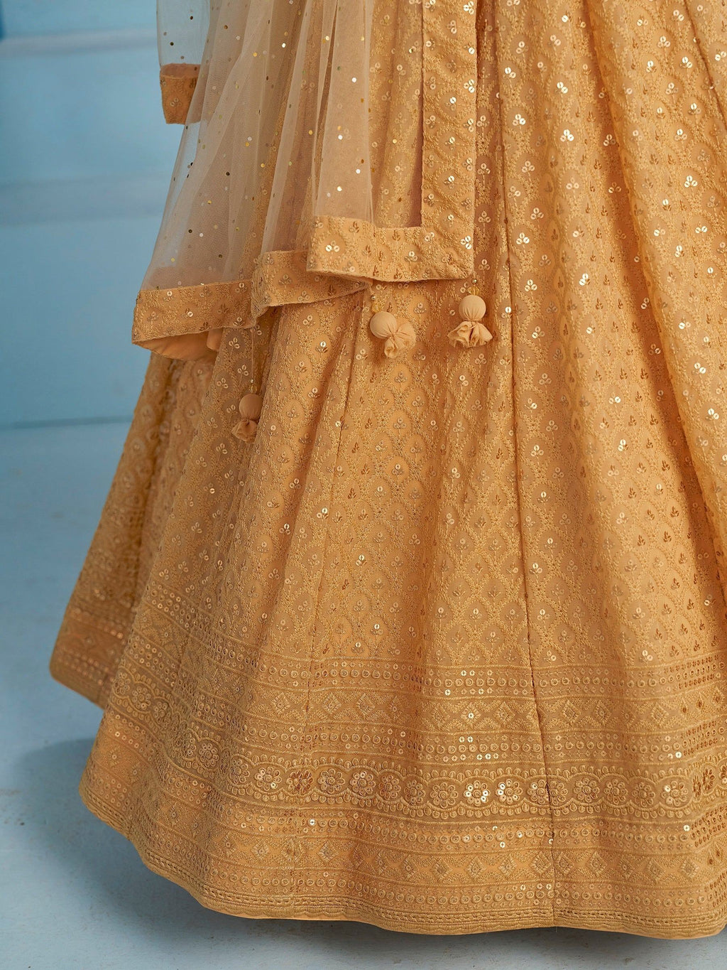 Bewitching Beige Thread Embroidered Georgette Monochrome Lehenga Choli