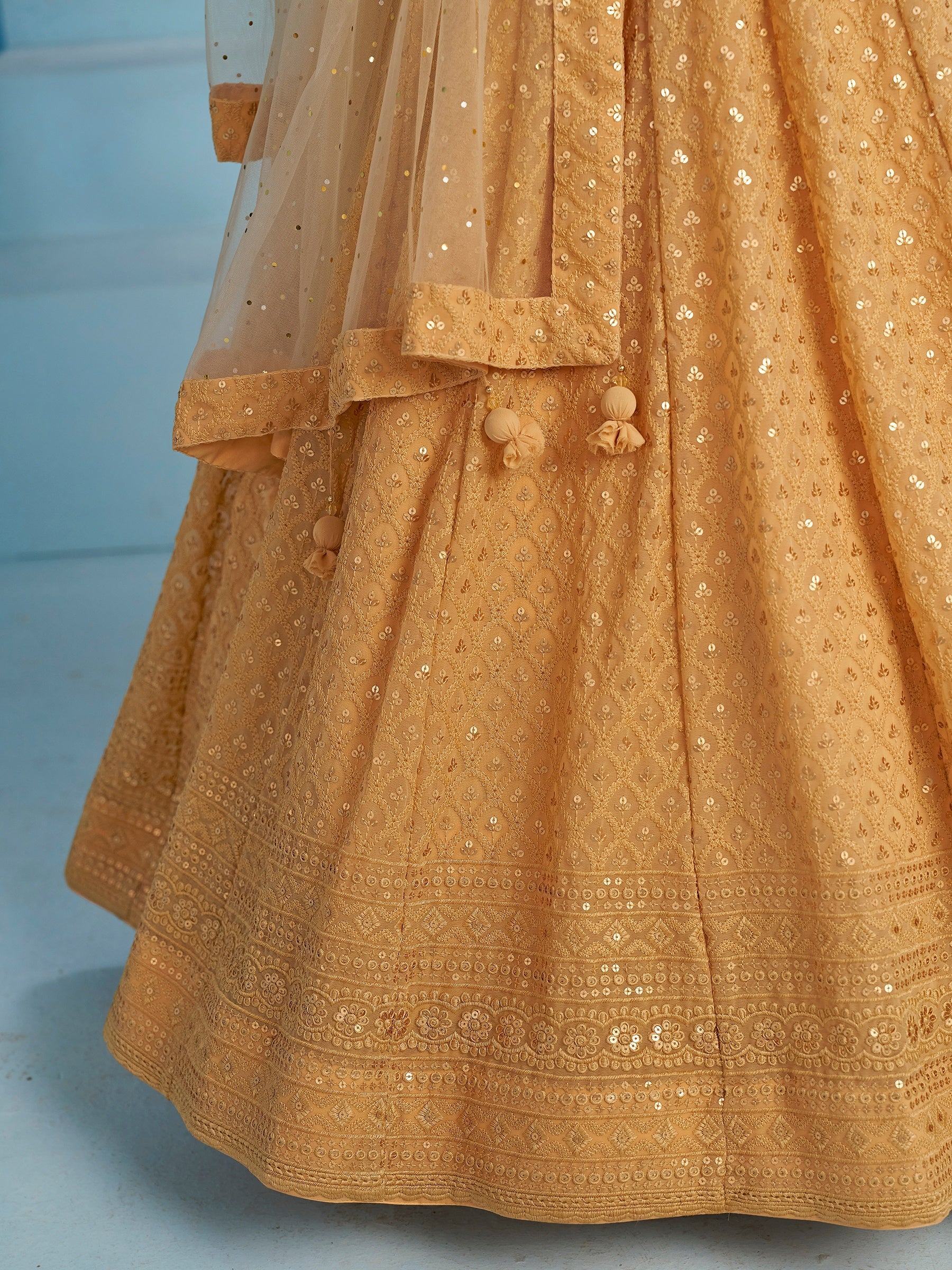 Bewitching Beige Thread Embroidered Georgette Monochrome Lehenga Choli