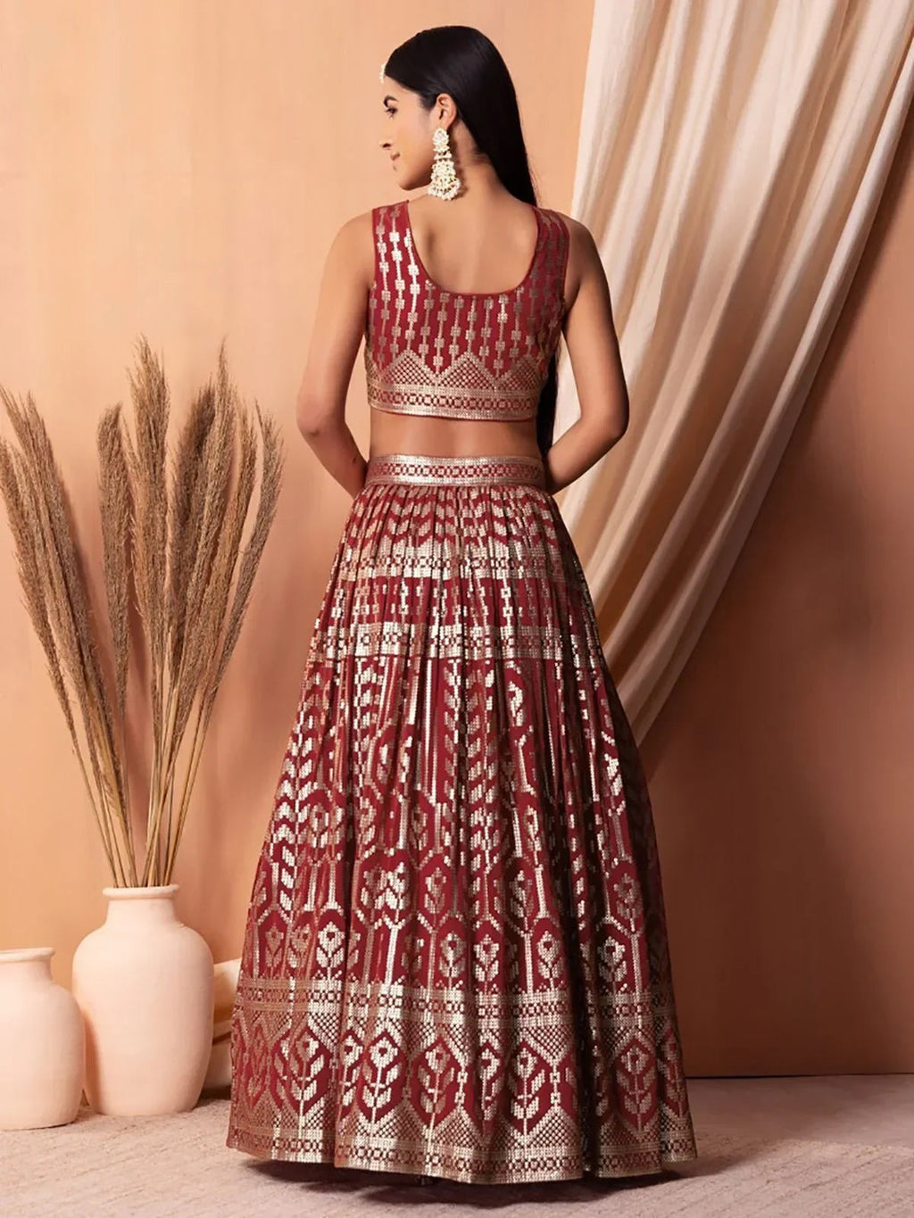 Bewitching Maroon Sequins Georgette Wedding Wear Lehenga Choli