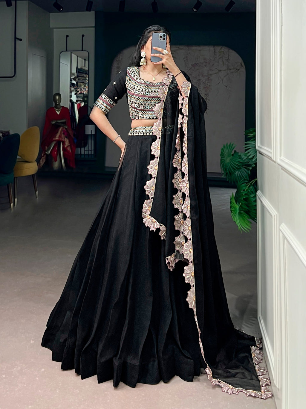 Black Aurum Georgette Lehenga Choli with Thread & Sequins Embroidery