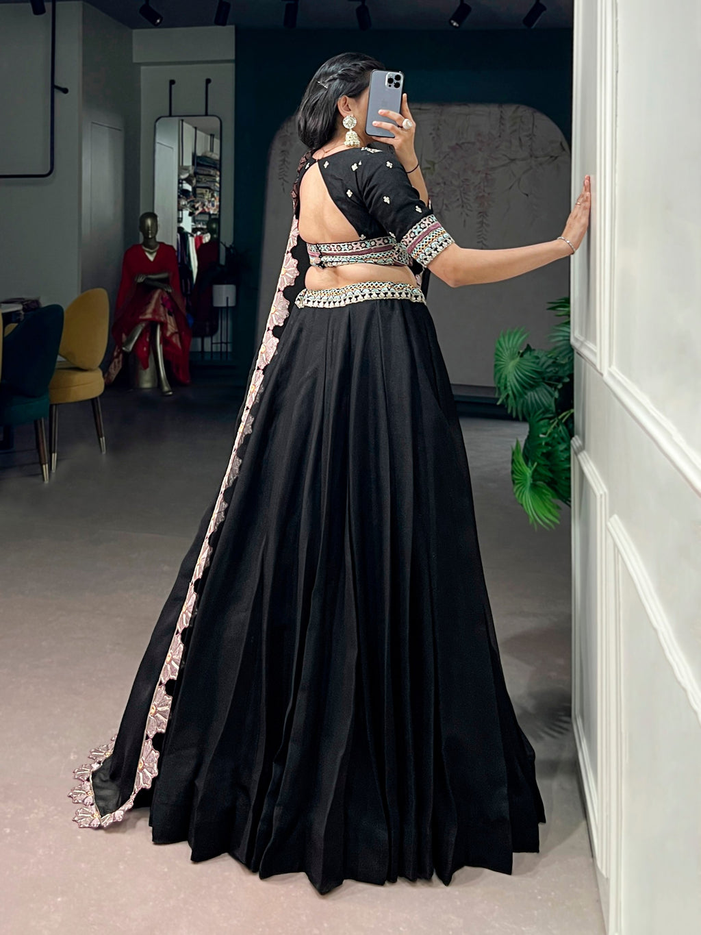 Black Aurum Georgette Lehenga Choli with Thread & Sequins Embroidery