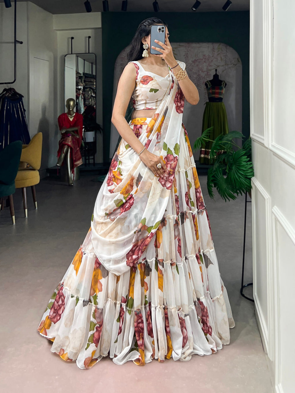 Floral Printed Chiffon Lehenga Choli