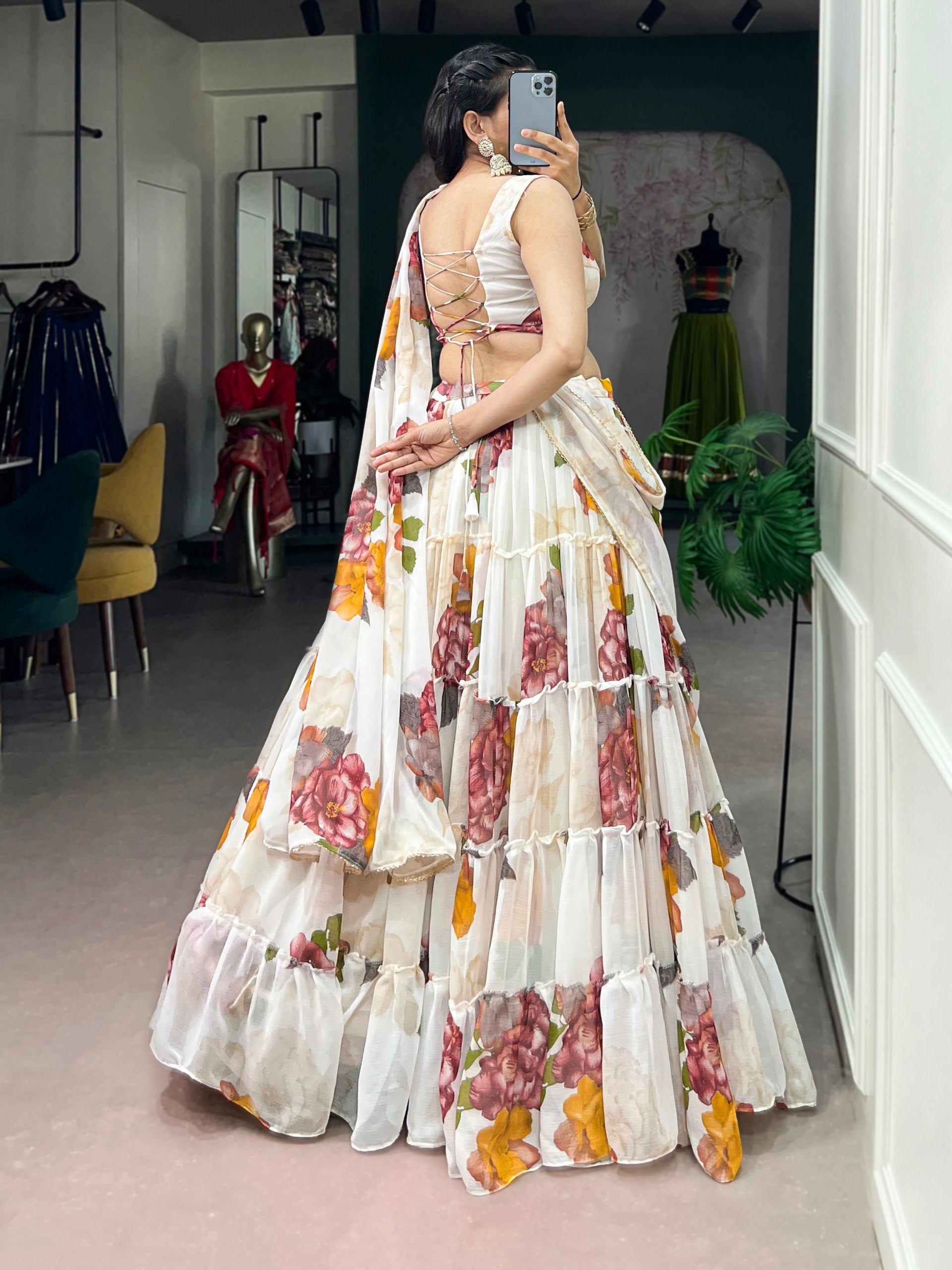 Floral Printed Chiffon Lehenga Choli