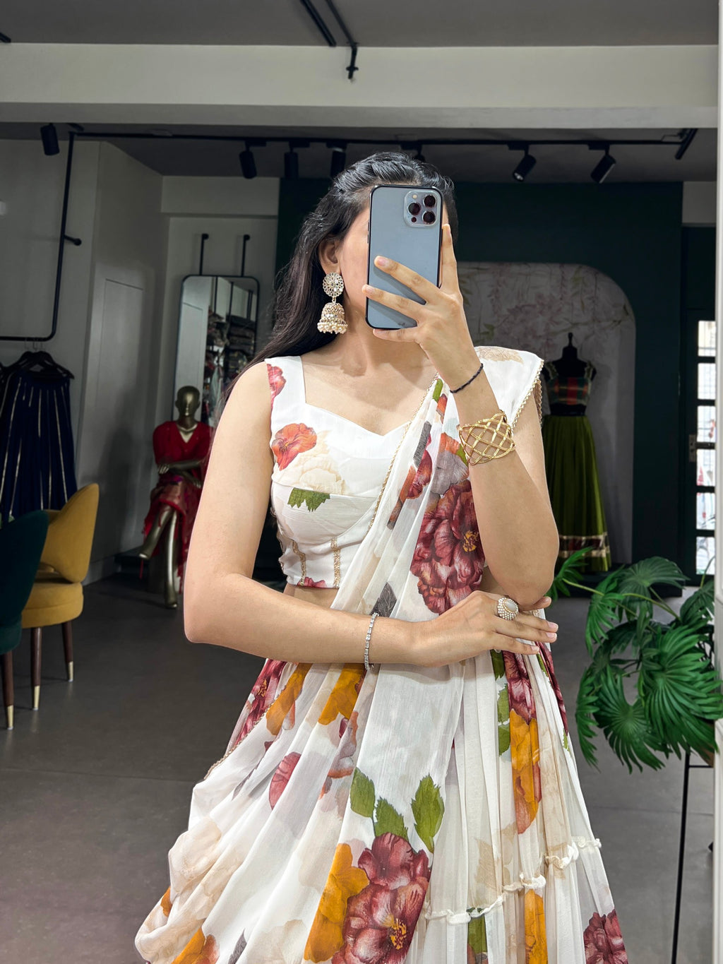Floral Printed Chiffon Lehenga Choli