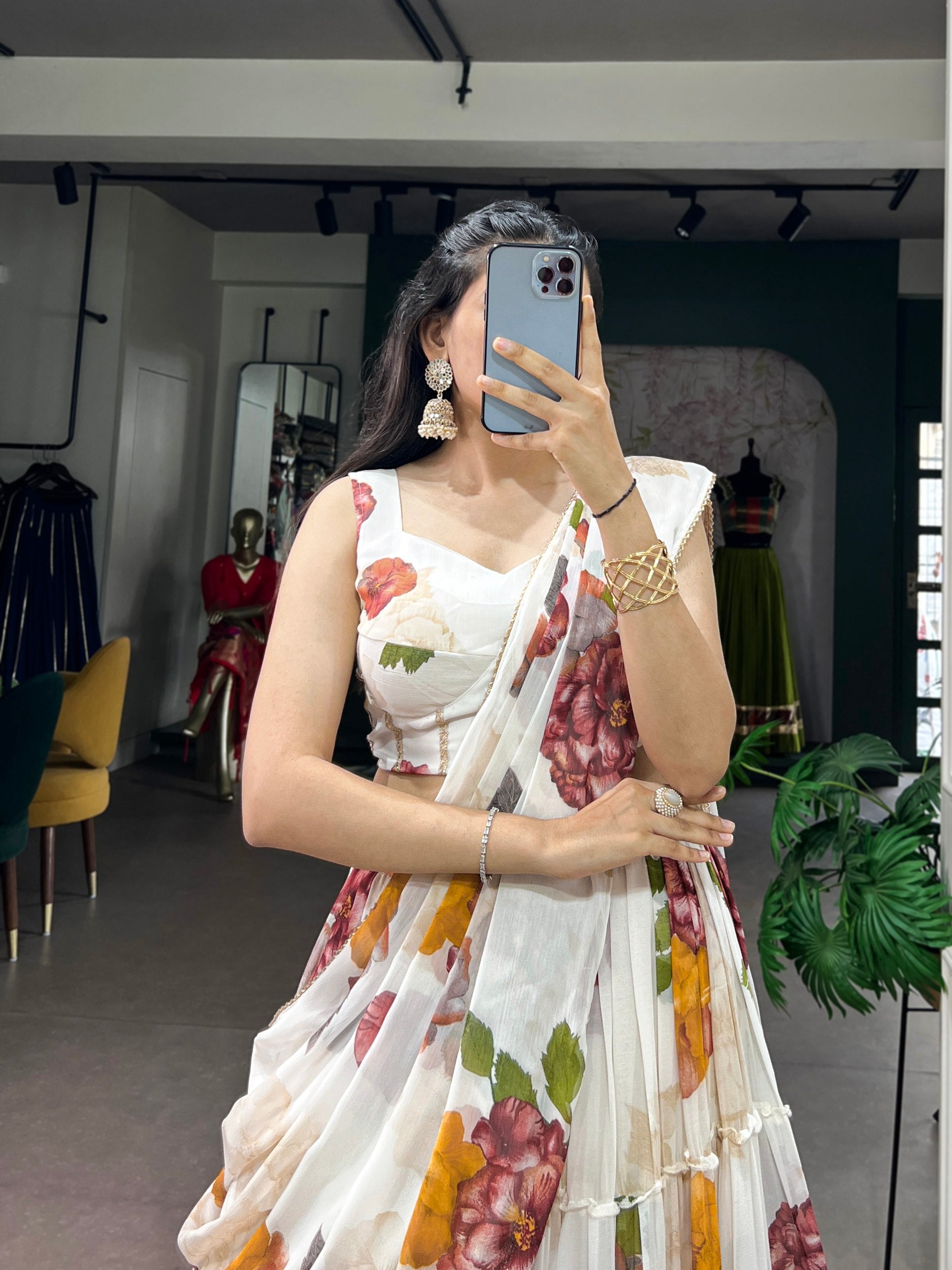 Floral Printed Chiffon Lehenga Choli