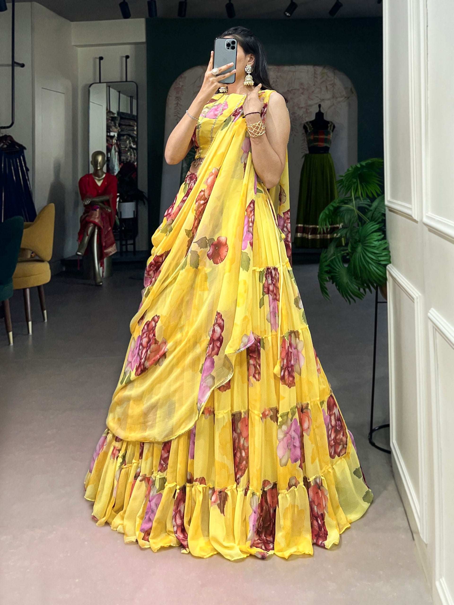 Floral Printed Chiffon Lehenga Choli