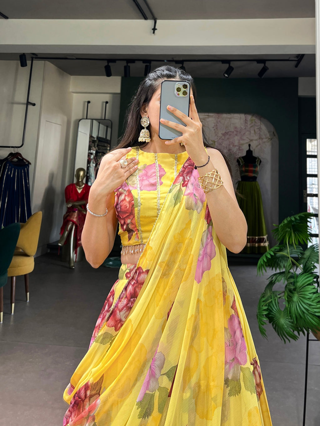 Floral Printed Chiffon Lehenga Choli