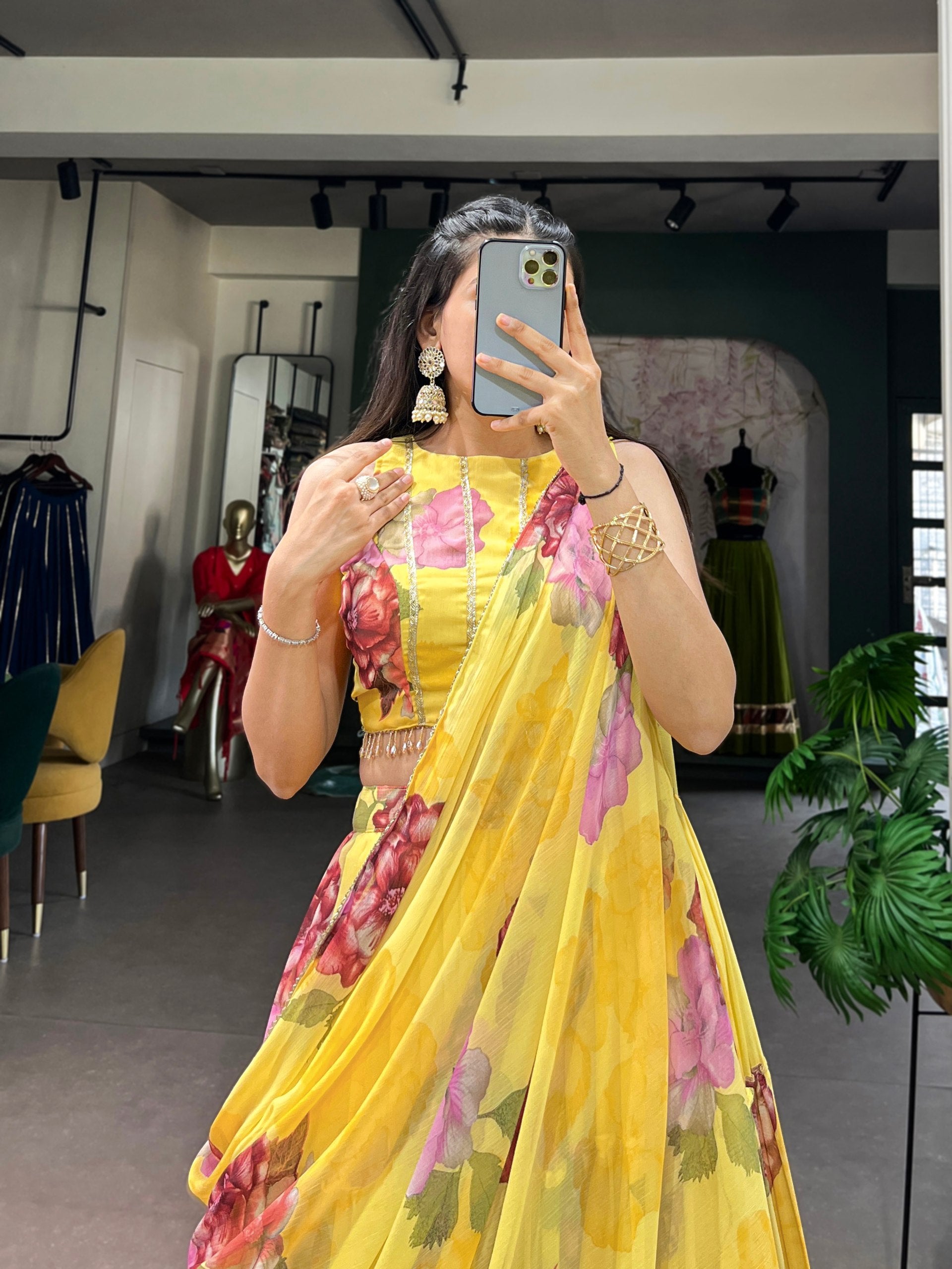 Floral Printed Chiffon Lehenga Choli